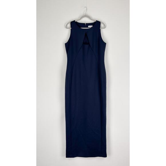Calvin Klein Womens Scuba Sleeveless Evening Maxi Dress Size 16 Navy Blue New - Picture 3 of 11